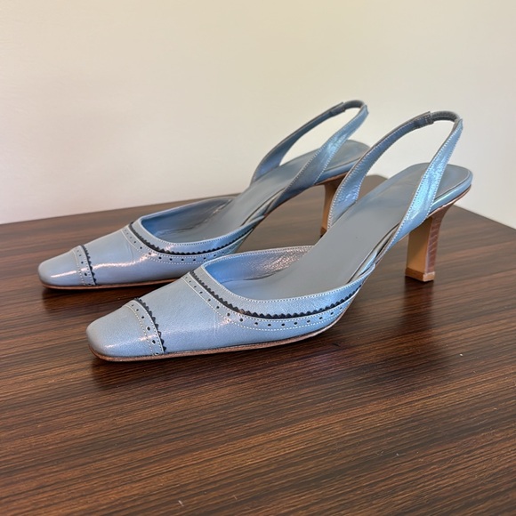 Coach Cathy Kid Cadet/Navy Blue Slingback Leather 3”Heels Size 7B Made in Italy - Picture 3 of 12